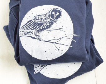 Barn Owl Hoodie - Unisex Adult Sweatshirt - Animal Print - Pullover Hoodie - Kangaroo Pockets - Fleece - Owl Sweatshirt - Hooded - Navy Blue