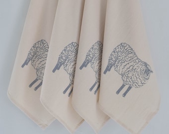 Sheep Napkins - Set of 4 - Organic Cotton - Grey - Tablescape - Cloth Napkins  - Eco Friendly - Tabletop Decor - Wooly - Farmhouse Decor