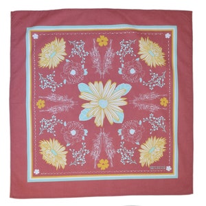 Calendula Blossom Bandana - 100% Cotton - Handkerchief - Floral Print - Hand Screen Printed - Soft and Washable - Red - Flower Hair Scarf
