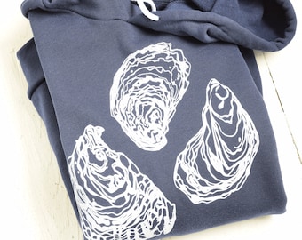 Oyster Hoodie: Unisex Navy Blue Fleece Pullover - Maine Design