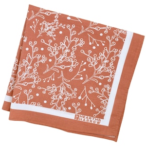 Baby's Breath Bandana - 100% Cotton - Handkerchief - Burnt Orange Print - Hand Screen Printed - Soft and Washable