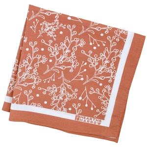 Burnt Orange Baby's Breath Bandana: Hand Screen-Printed Cotton Handkerchief  Soft Hair Scarf