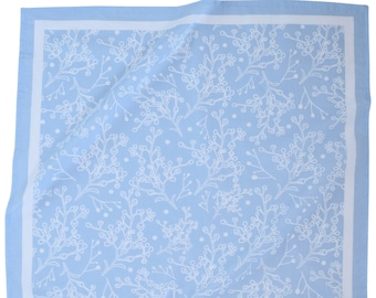 Baby's Breath Bandana - 100% Cotton - Handkerchief - Light Blue Print - Hand Screen Printed - Soft and Washable - Powder Blue