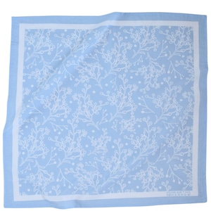 May include: A light blue bandana with a white floral pattern and the text "The Hearth & The Harrow" in the bottom right corner.