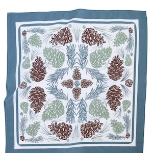 Pine cone Bandana - 100% Cotton - Handkerchief - Woodland - Hand Screen Printed - Soft and Washable - Trees - Forest Print