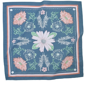 Bandana fleur de calendula - 100 % coton - mouchoir - imprimé floral - sérigraphié à la main - doux et lavable - écharpe à fleurs - doux