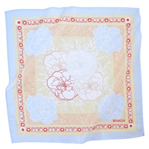 Peony Bandana - 100% Cotton - Handkerchief - Powder Blue - Hand Screen Printed - Soft and Washable - Vintage Floral Print - Hair Scarf