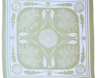 Dandelion Bandana - 100% Cotton - Handkerchief - Sage Green - Hand Screen Printed - Soft and Washable - Flower - Leaf - Dandy Kerchief