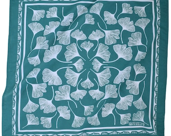 Ginkgo Leaf Bandana - 100% Cotton - Handkerchief - Dark Green - Hand Screen Printed - Soft and Washable - Ginkgo Biloba - Hair Scarf