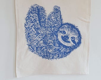 Tea Towel - Sloth - Organic Cotton - Animal Flour Sack Towel - Eco Friendly Kitchen Towels - Organic Flour Sack Towels - Sloth Gift