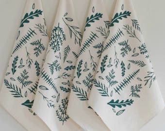Cloth Napkins - Set of 4 - Organic Cotton - Cotton Napkin Set - Woodland Fern - Flour Sack - Unpaper Towels - Table Setting - Dark Green