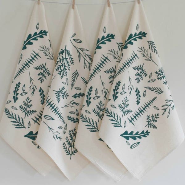 Cloth Napkins - Set of 4 - Organic Cotton - Cotton Napkin Set - Woodland Fern - Flour Sack - Unpaper Towels - Table Setting - Dark Green