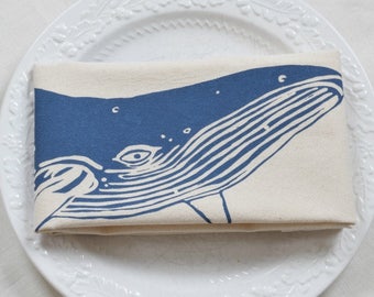 Tea Towel - Whale - Organic Cotton - Nautical Decor - Eco Friendly Kitchen Towels - Organic Flour Sack Towel - Humpback Whale