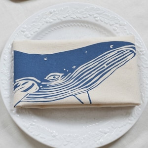 Whale Tea Towel  100% Organic Cotton  Blue Humpback Dishcloth  Nautical Kitchen Decor