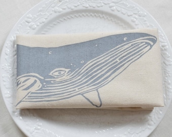 Tea Towel - Whale - Organic Cotton - Nautical Kitchen Decor - Screen Printed - Organic Flour Sack Towel - Eco Friendly Kitchen Towels - Grey