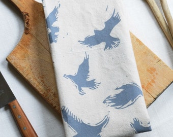 Crow Tea Towel - Organic Cotton - Eco Friendly - Flour Sack Towel - Housewarming Gift - Bird Design - Grey