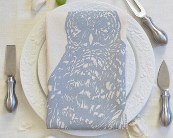 Owl Napkins  Set of 4  100% Organic Cotton  Woodland Bird Print  Table Setting
