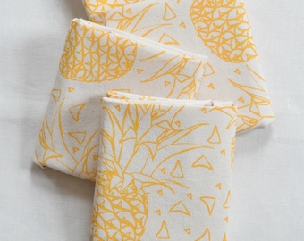 Cloth Napkins - Set of 4 - Organic Cotton - Pineapples - Unpaper Towels - Eco Friendly Table Setting - Screen Printed - Washable - Reusable