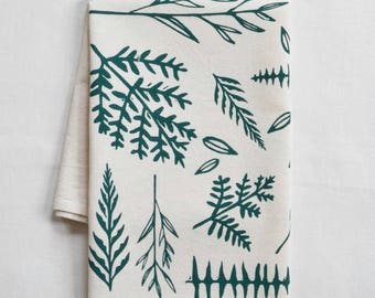 Tea Towel - Organic Cotton - Woodland Ferns - Screen Printed - Eco Friendly Kitchen Towels - Organic Flour Sack Towel - Tea Towel Flour Sack