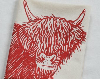 Cow Tea Towel - Scottish Highland Cow - Kitchen Towel - Flour Sack Towel - Cotton Dishcloth - Animal Tea Towels - Farm Animals - Tea Towels