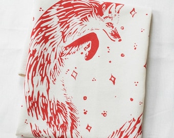 Tea Towel - Organic Cotton - Celestial Fox - Eco Friendly - Flour Sack Towel - Organic Kitchen Towel