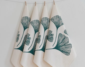 Cloth Napkins - Set of 4 - Ginkgo Leaf - Screen Printed - Organic Cotton - Flour Sack - Eco Friendly Kitchen Towels - Unpaper Towels - Green