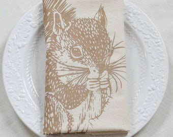 Squirrel Tea Towel - Organic Cotton - Screen Printed - Flour Sack Towel - Eco Friendly Kitchen Towels - Unpaper Towel - Woodland Animal