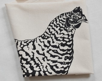 Chicken Tea Towel  Organic Cotton  Black Hen Print Dishcloth  Farmhouse Kitchen Decor