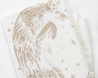 Fox Tea Towel - Organic Cotton - Screen Printed - Eco Friendly - Flour Sack Towel - Celestial - Kitchen Towels - Woodland Decor - Foxy