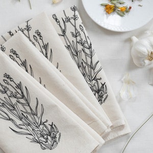 Lavender Napkins  Set of 4  100% Organic Cotton  Floral Herb Garden Table Setting