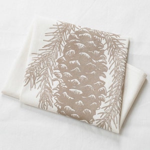 Tea Towel - Organic Cotton - Pine Cone - Screen Printed - Unpaper Towel - Flour Sack Towel - Eco Friendly Kitchen Towels - Woodland Decor