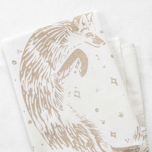 Fox Tea Towel Organic Cotton Screen Printed Eco Friendly Flour Sack Towel Celestial Kitchen Towels Woodland Decor Foxy image 1