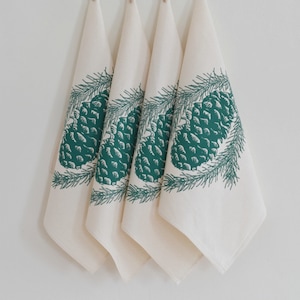 Pine Cone Cloth Napkins Organic Cotton Set of 4 Cotton Napkins Table Setting Organic Napkins Unpaper Towels Green image 1