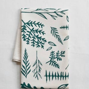 Tea Towel Organic Cotton Woodland Ferns Screen Printed Eco Friendly Kitchen Towels Organic Flour Sack Towel Tea Towel Flour Sack image 1