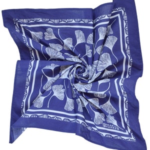 Ginkgo Leaf Bandana 100% Cotton Handkerchief Royal Blue Hand Screen Printed Soft and Washable Ginkgo Biloba Hair Scarf image 7