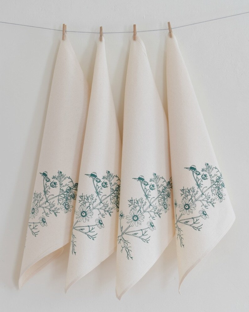 Cloth Napkins Organic Cotton Set of 4 Chamomile Print Etsy