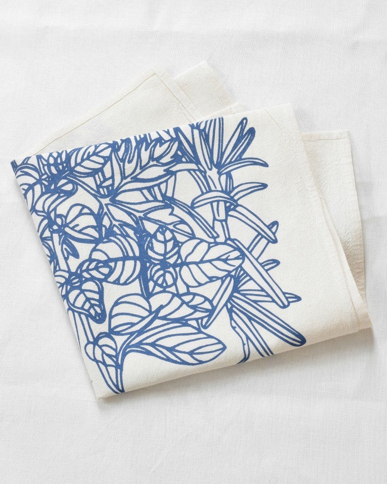 Tea Towel Organic Cotton Kitchen Herbs Screen Printed Etsy