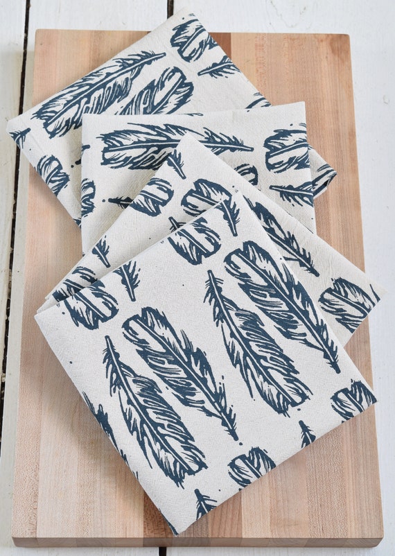 Cloth Napkins Set of 4 Organic Cotton Feathers Unpaper Towels