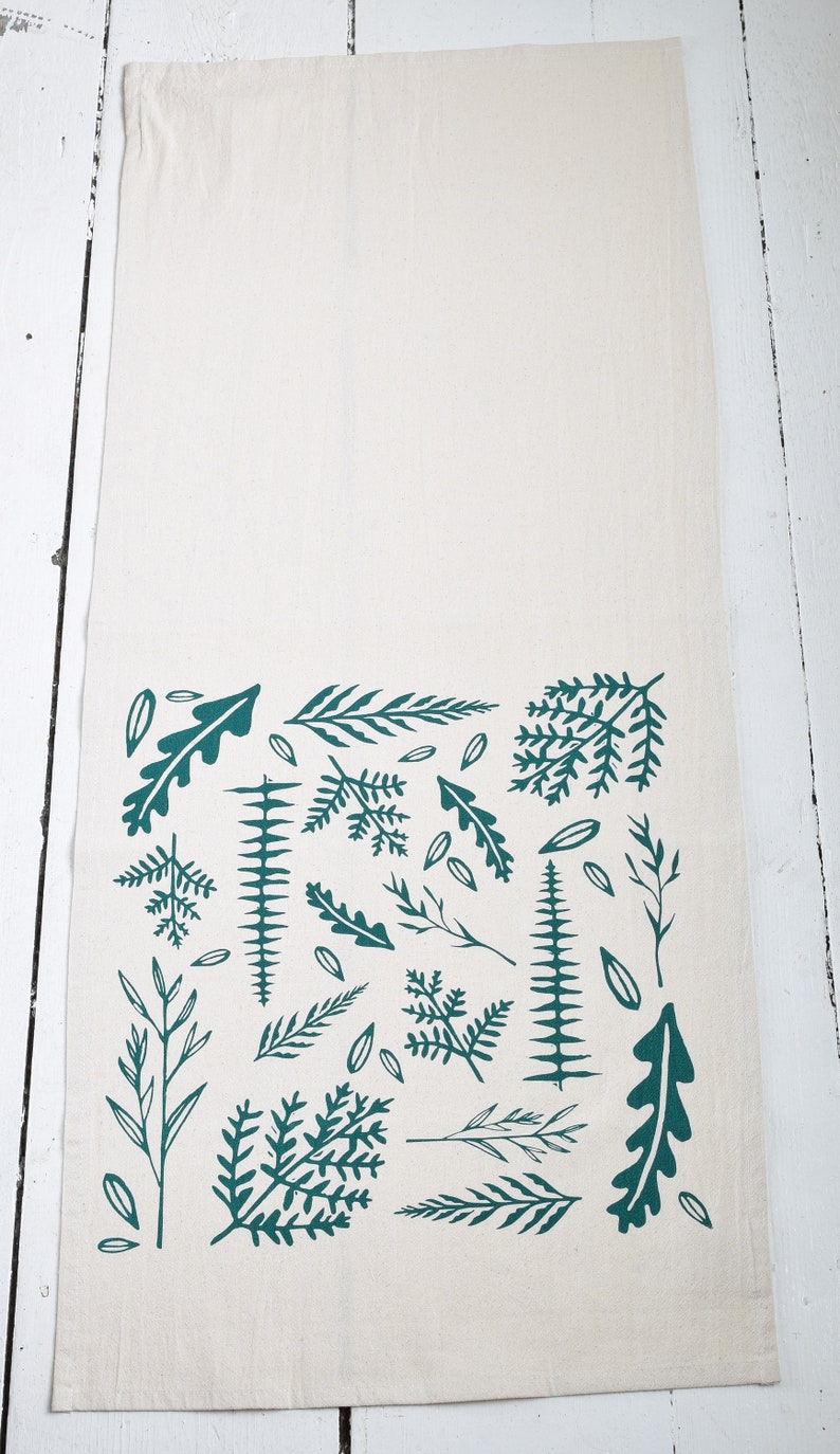 Tea Towel Organic Cotton Woodland Ferns Screen Printed Eco Friendly Kitchen Towels Organic Flour Sack Towel Tea Towel Flour Sack image 3