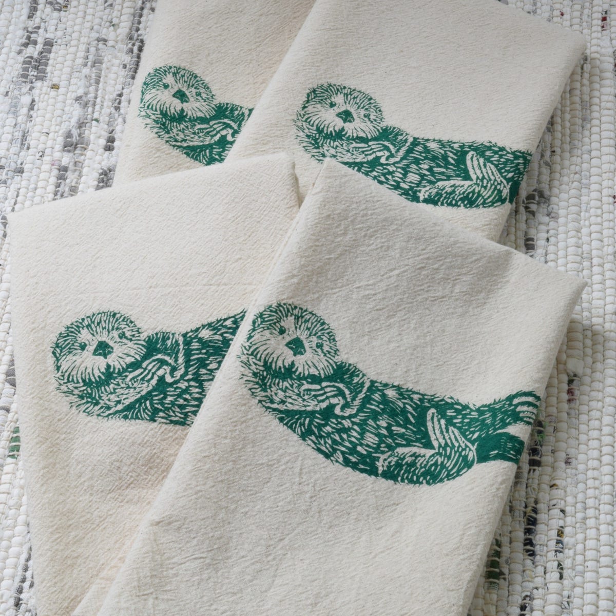 Otter Cloth Napkins Organic Cotton Set of 4 Animal Decor Table Setting Organic Napkins Kitchen Towels Unpaper Towels Green - Etsy