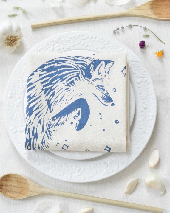 Dish Towel Hand Printed Flour Sack Tea Towel Fox Tea Towel Fox Towel
