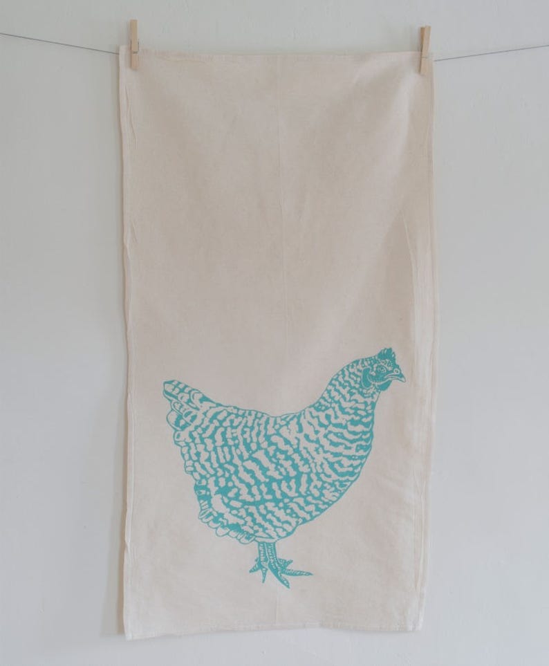 Tea Towel Chicken Organic Cotton Hen Kitchen Towel Organic Flour Sack Towel Screen Printed Farmhouse Decor image 2