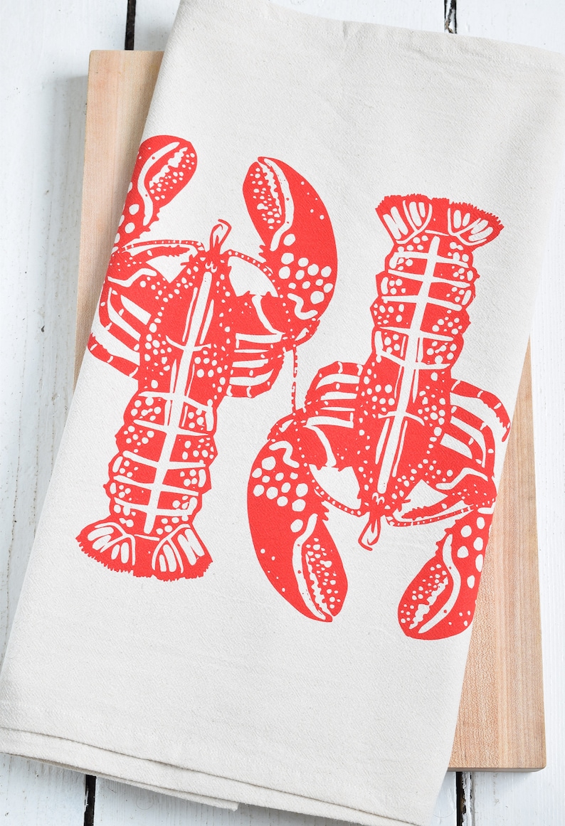 Lobster Bloomsbury Tea Towel - Hand Silk Screened Cotton With Piped Edge