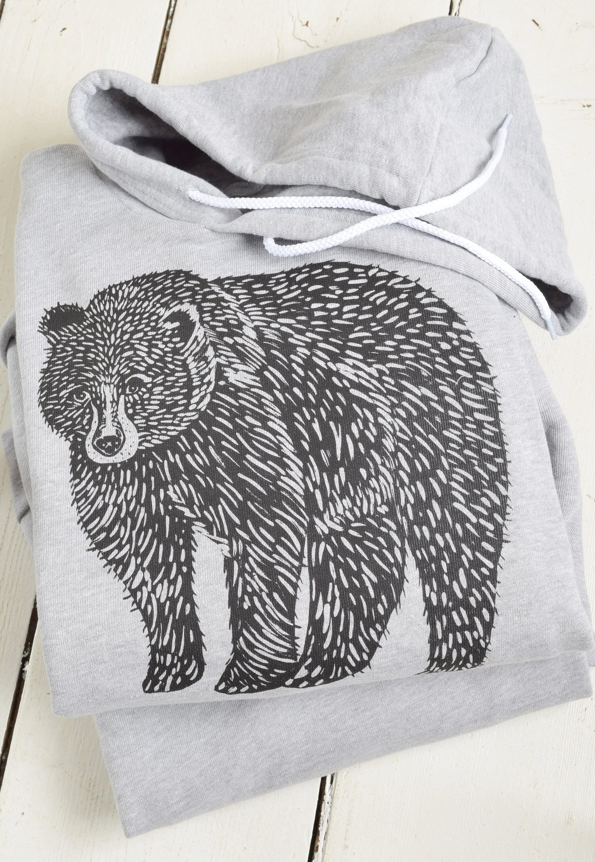 Bear Hoodie: Unisex Fleece Pullover With Black Animal Print - Etsy