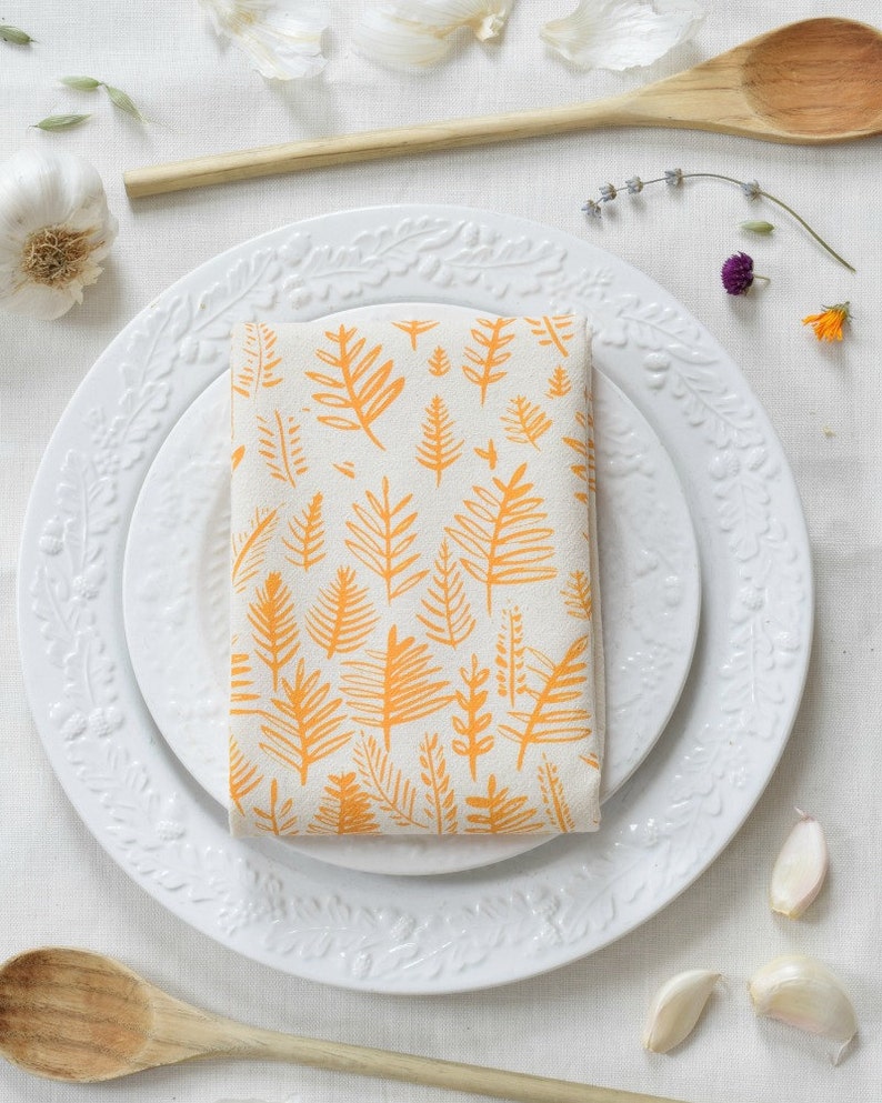 Tea Towel Organic Cotton Fern Print Flour Sack Towel Eco Friendly Organic Tea Towel Yellow image 3