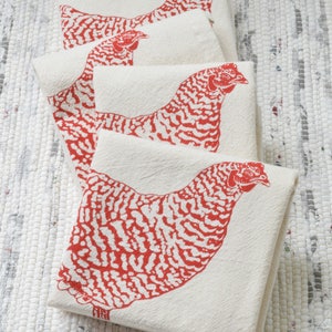 Chicken Cloth Napkins: Organic Cotton Farmhouse Decor, Set of 4