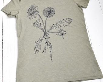 Women's Dandelion T Shirt - Organic and Recycled - Tri-Blend - Plant Shirt - Women's T-Shirts - Eco Fashion - Slow Fashion - Botanical Tee