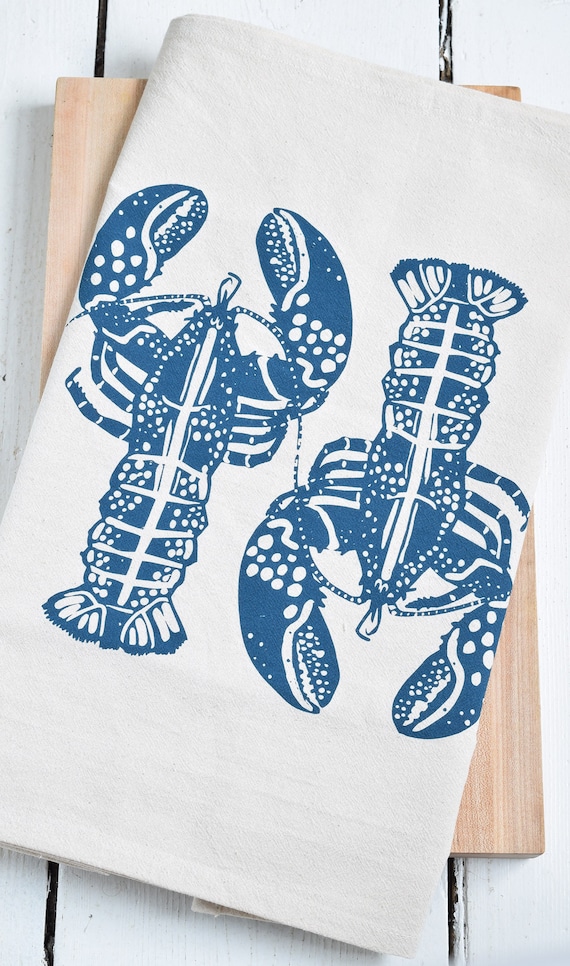 Lobster Tea Towel Organic Cotton Flour Sack Kitchen Towel Nautical Decor  Lobsters Eco Friendly Unpaper Towels Maine Lobster 