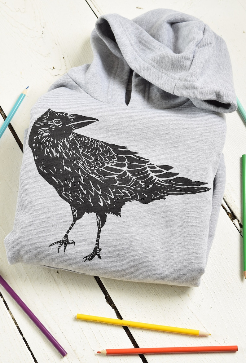 Kids Crow Hoodie Youth Sweatshirt Animal Print Kids Pullover Hoodie Unisex Bird Print Kid's Apparel image 1