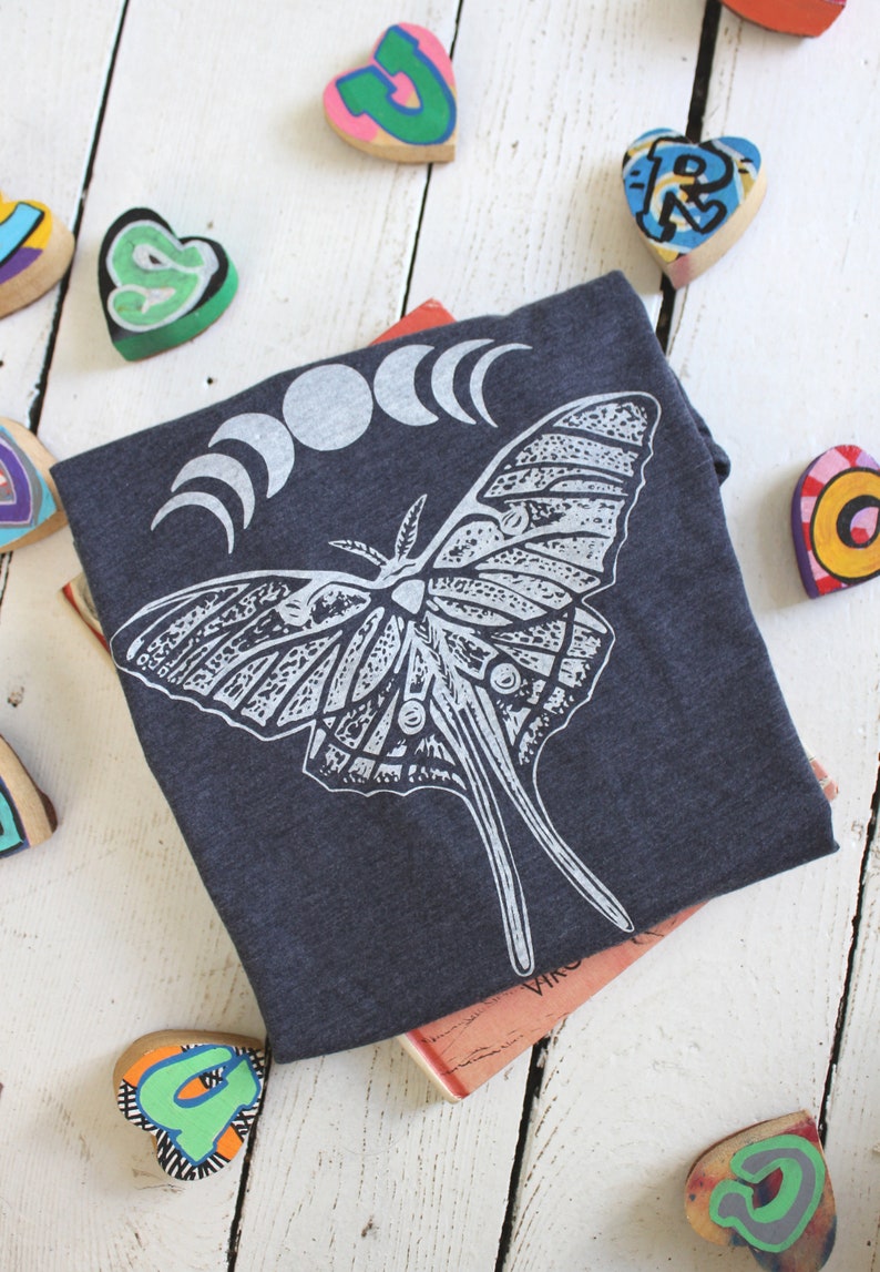 Kids Luna Moth Tee Organic Kids T-shirt Moon Luna Shirt Children's Animal Shirt Tri-Blend Graphic Tees Children's Gift Unisex image 1